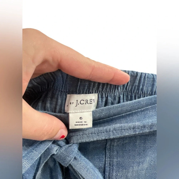 Jcrew blue denim wide leg crop capri pants with tie - Picture 3 of 4